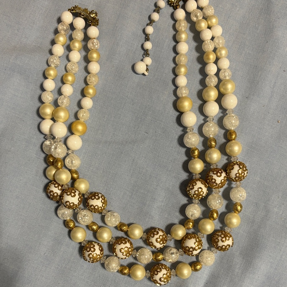 Vtg Coro bridal triple strand necklace 1940’s